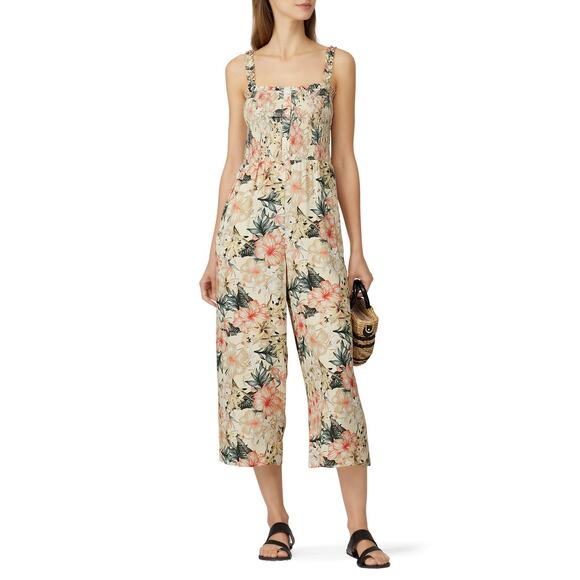 Greylin Size Medium Faith‎ Smock Culotte Jumpsuit Floral Light Yellow Women's - Picture 2 of 9